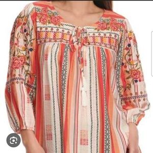 Savanna Jane Red and Cream Floral Blouse